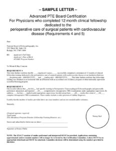 Advanced PTEeXAM® Sample Letter – Supervised Training