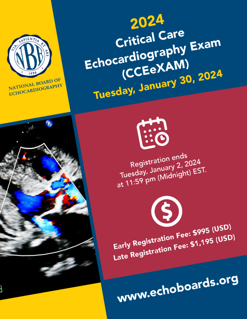 Registration Now Open for the 2024 Critical Care Echocardiography Exam
