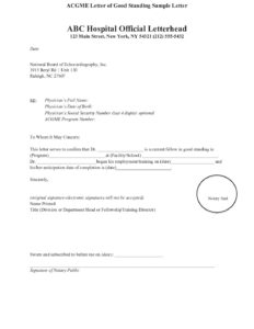 Exam Letter of Good Standing Sample
